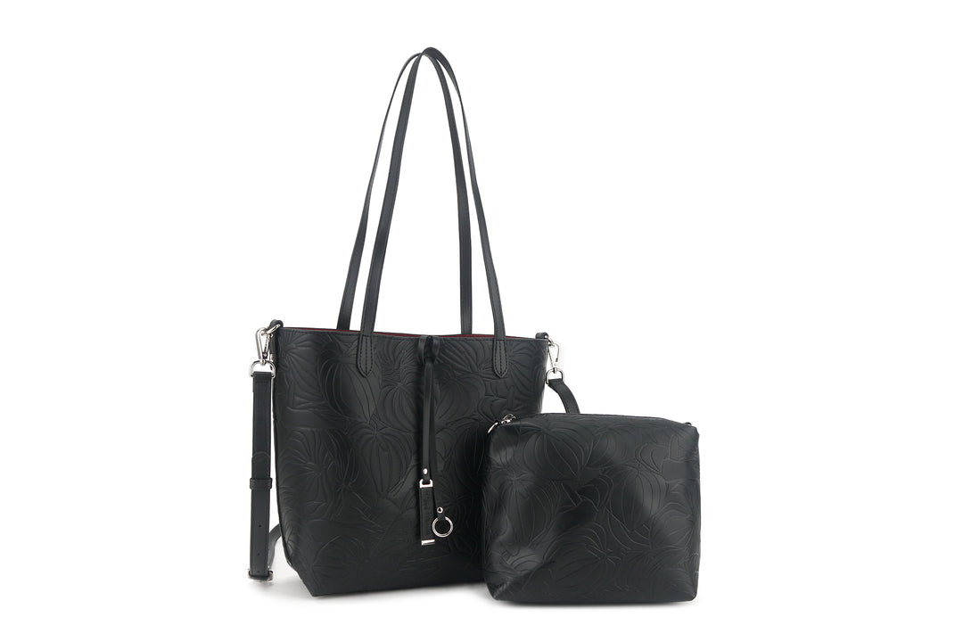 Reversible Tote Nancy Small Anthurium Embossed Black