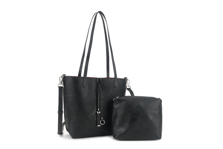 Reversible Tote Nancy Small Anthurium Embossed Black