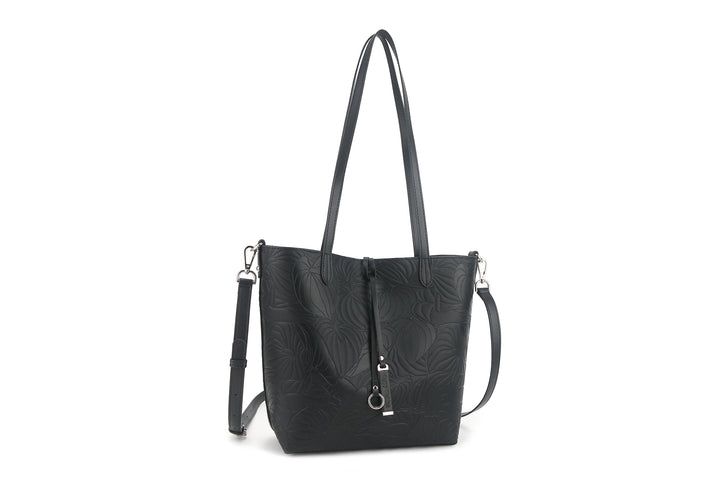 Reversible Tote Nancy Small Anthurium Embossed Black