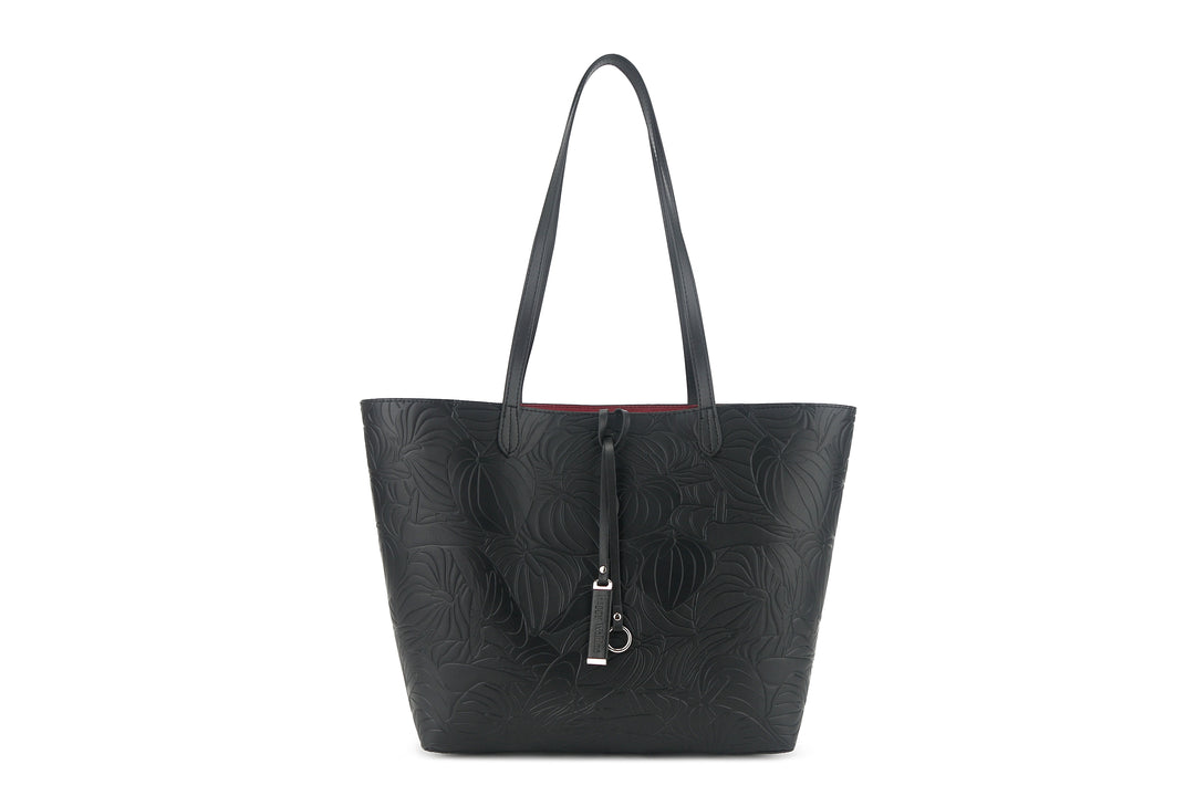 Reversible Tote Nancy Large Anthurium Embossed Black