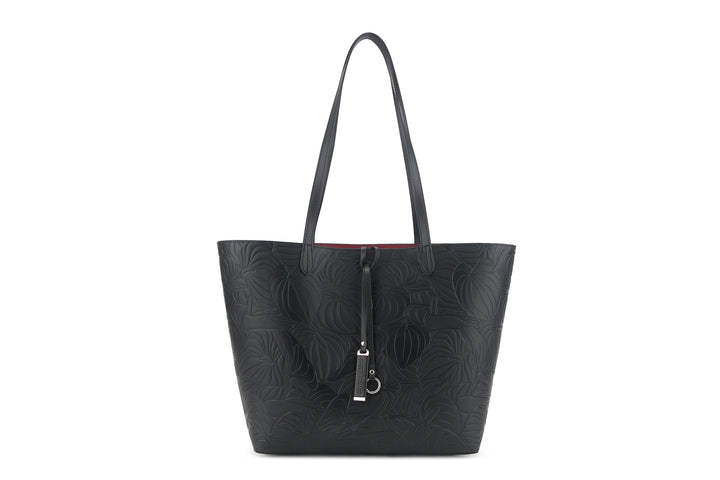 Reversible Tote Nancy Large Anthurium Embossed Black