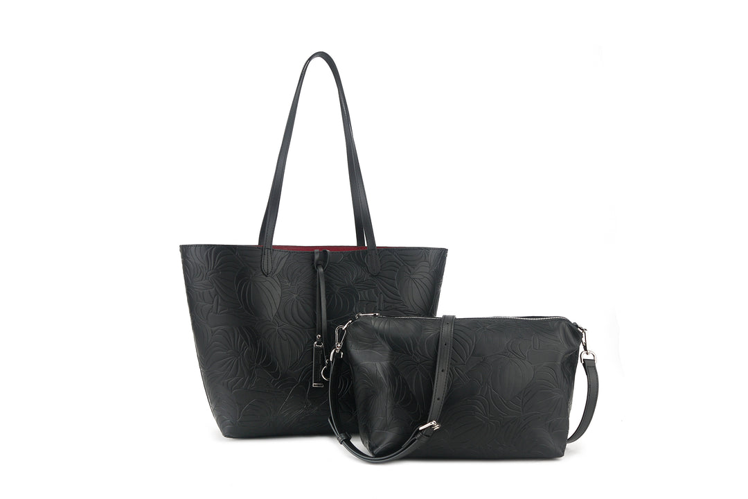 Reversible Tote Nancy Large Anthurium Embossed Black