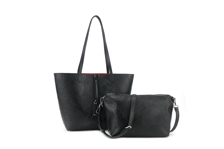 Reversible Tote Nancy Large Anthurium Embossed Black