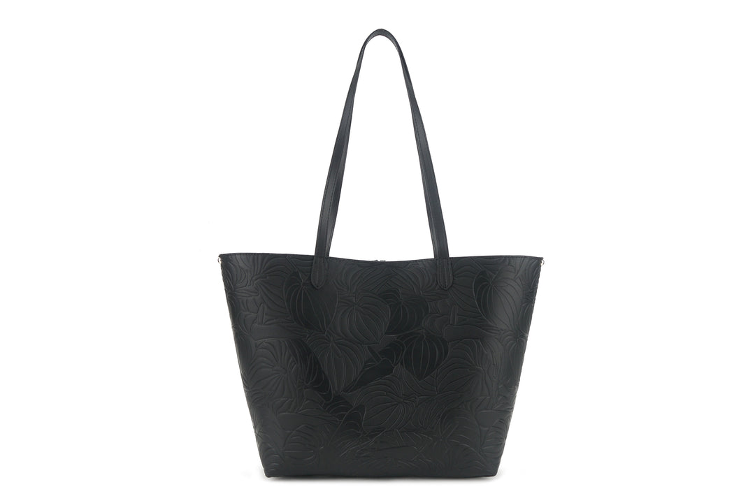 Reversible Tote Nancy Large Anthurium Embossed Black