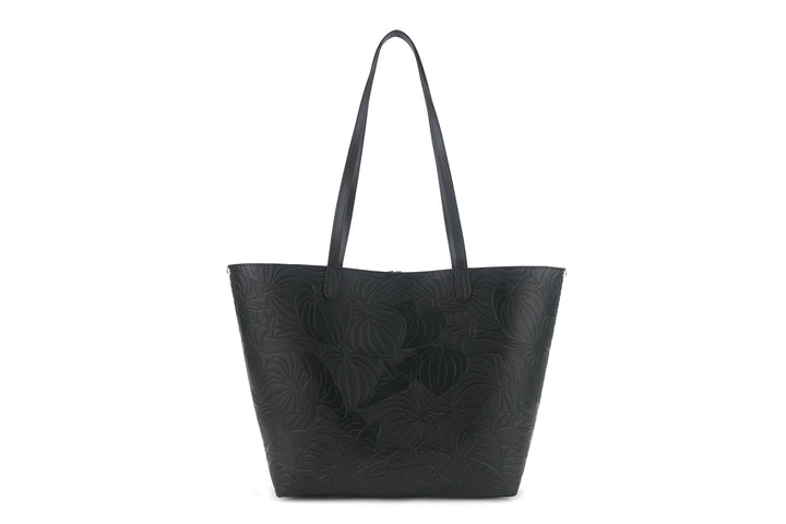 Reversible Tote Nancy Large Anthurium Embossed Black
