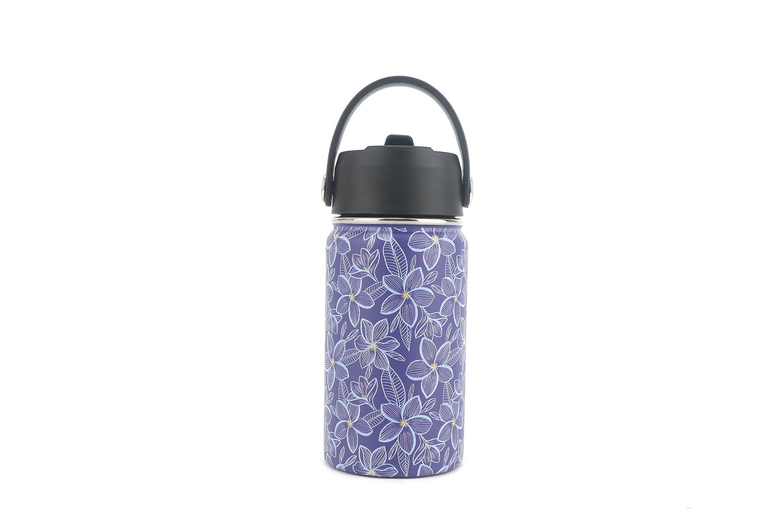 Insulated Water Bottle 12oz Plumeria Blue