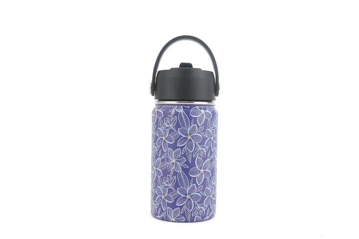 Insulated Water Bottle 12oz Plumeria Blue