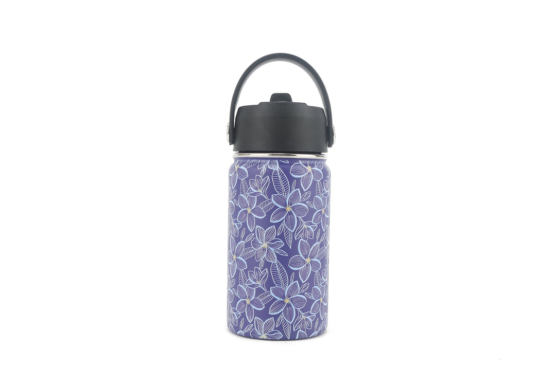 Insulated Water Bottle 12oz Plumeria Blue