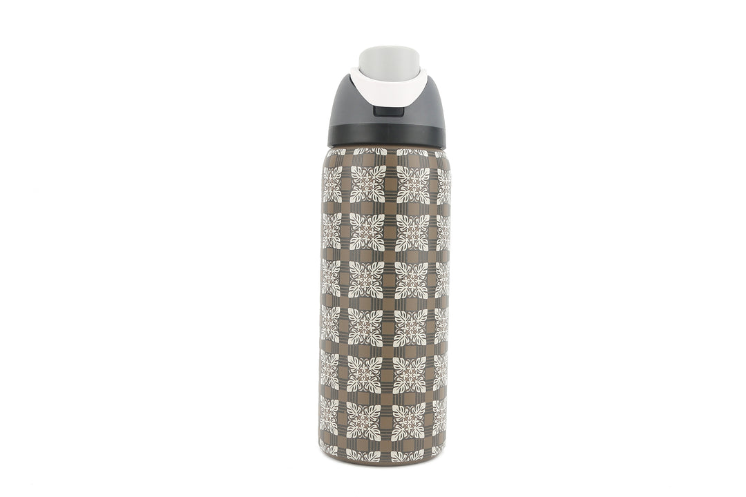Insulated Water Bottle 32oz Snap Quilt Palaka Brown