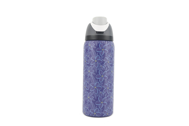 Insulated Water Bottle 32oz Snap Plumeria Blue
