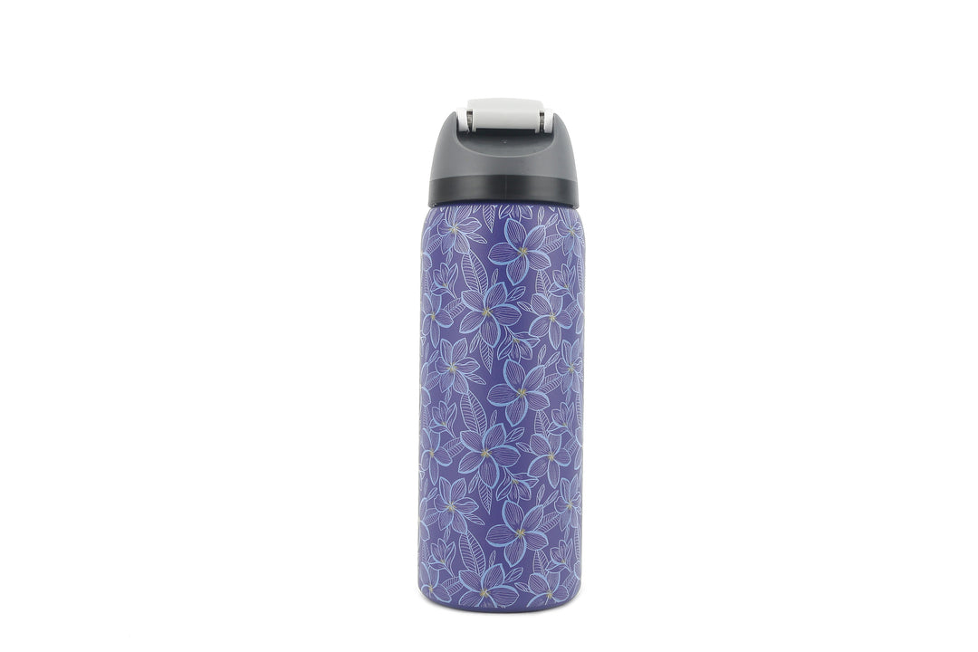 Insulated Water Bottle 32oz Snap Plumeria Blue