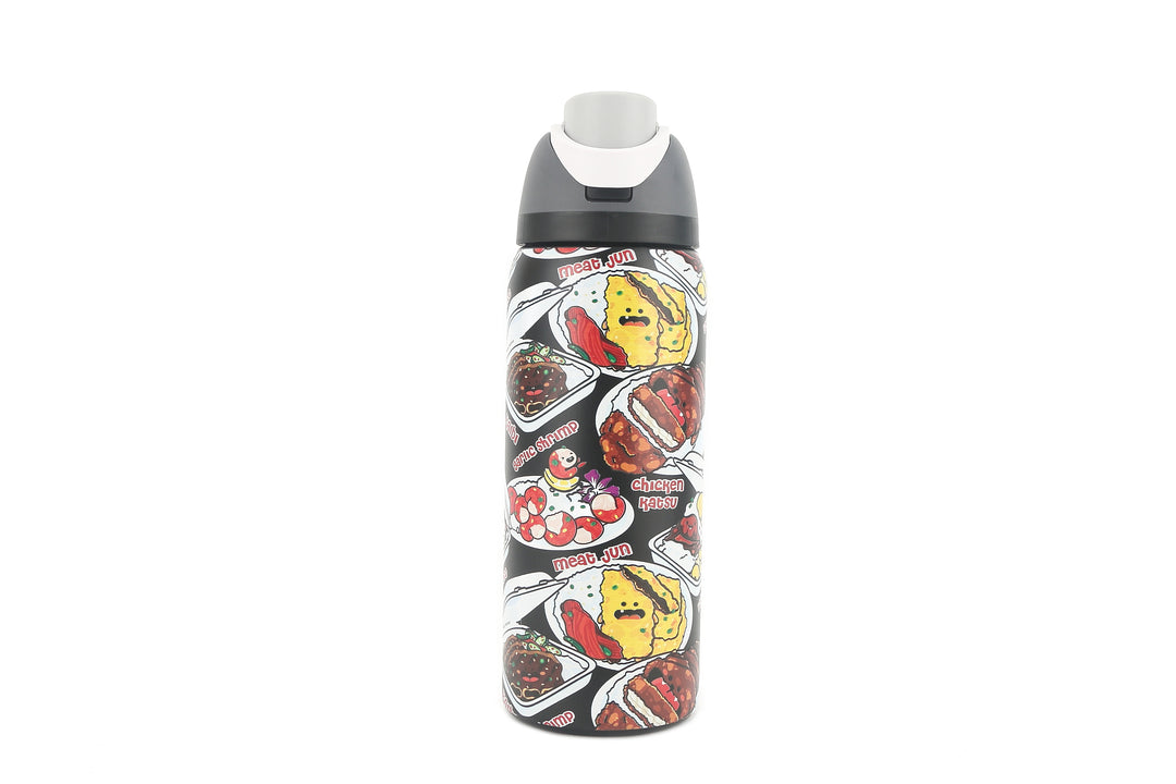 Insulated Water Bottle 32oz Snap Plate Lunch Black