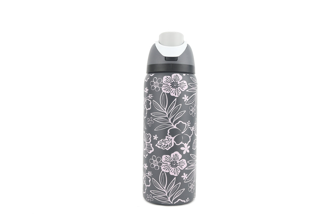 Insulated Water Bottle 32oz Snap Cherry Blossom Grey