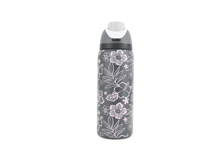 Insulated Water Bottle 32oz Snap Cherry Blossom Grey