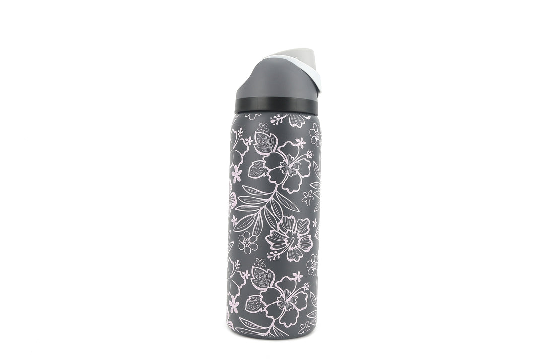 Insulated Water Bottle 32oz Snap Cherry Blossom Grey