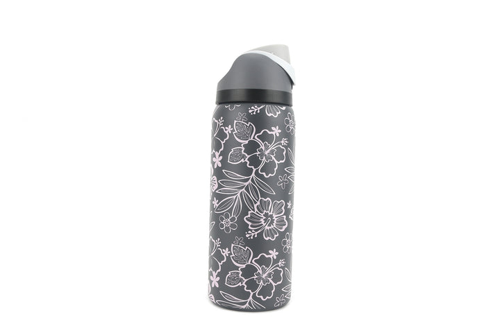 Insulated Water Bottle 32oz Snap Cherry Blossom Grey