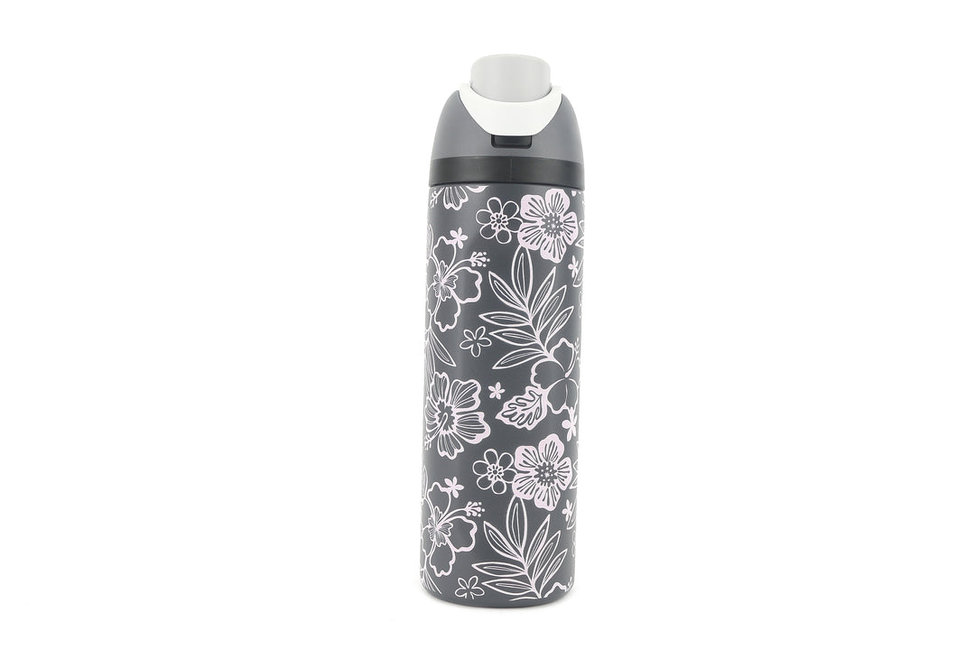 Insulated Water Bottle 24oz Snap Cherry Blossom Pink Grey
