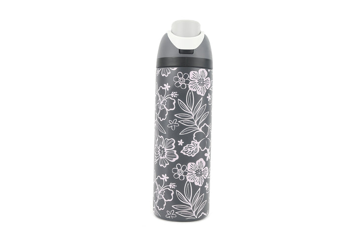 Insulated Water Bottle 24oz Snap Cherry Blossom Pink Grey