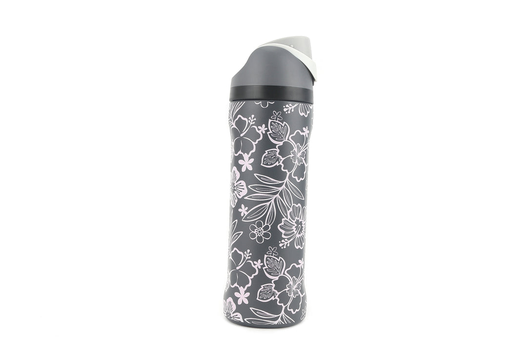 Insulated Water Bottle 24oz Snap Cherry Blossom Pink Grey