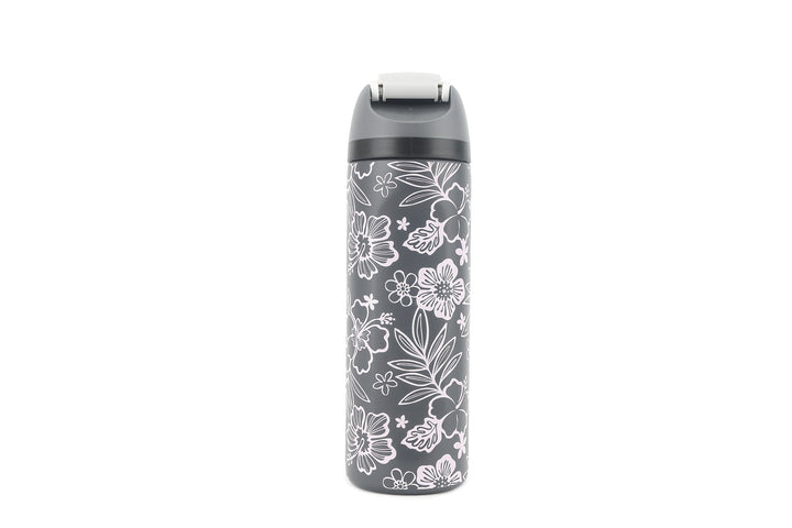 Insulated Water Bottle 24oz Snap Cherry Blossom Pink Grey
