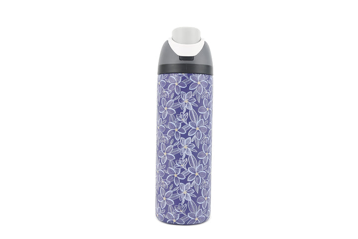 Insulated Water Bottle 24oz Snap Plumeria Blue
