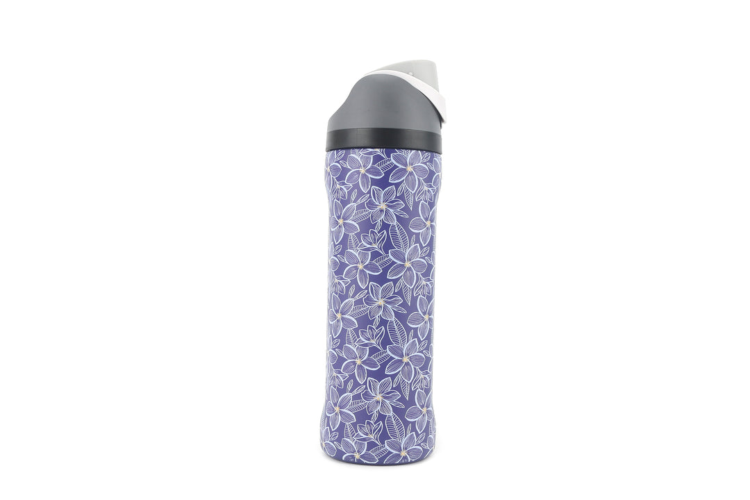 Insulated Water Bottle 24oz Snap Plumeria Blue