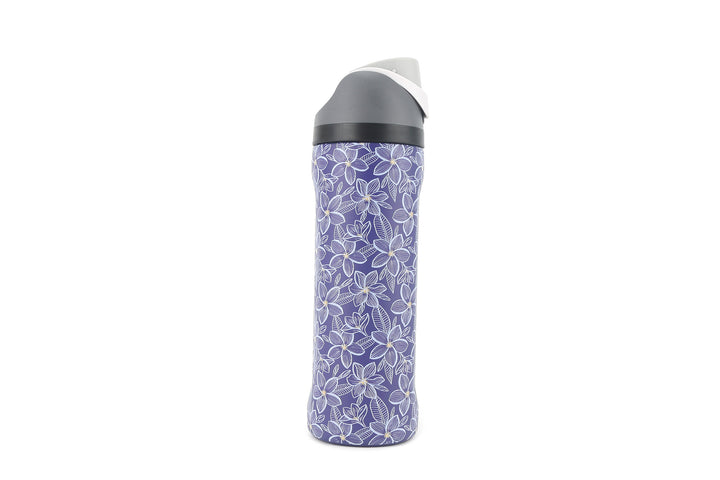 Insulated Water Bottle 24oz Snap Plumeria Blue