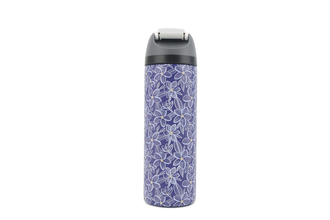 Insulated Water Bottle 24oz Snap Plumeria Blue