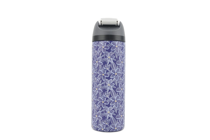 Insulated Water Bottle 24oz Snap Plumeria Blue