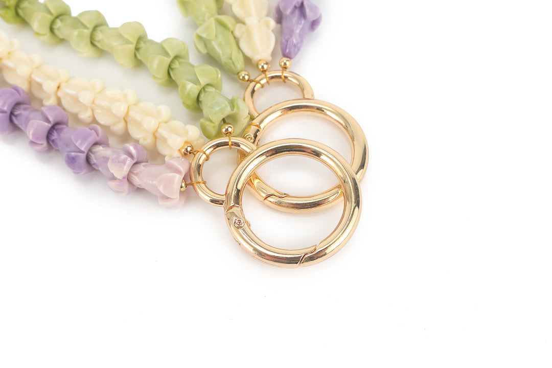 Lei Deco Charm 3-std White Crown Purple Green Puakenikeni