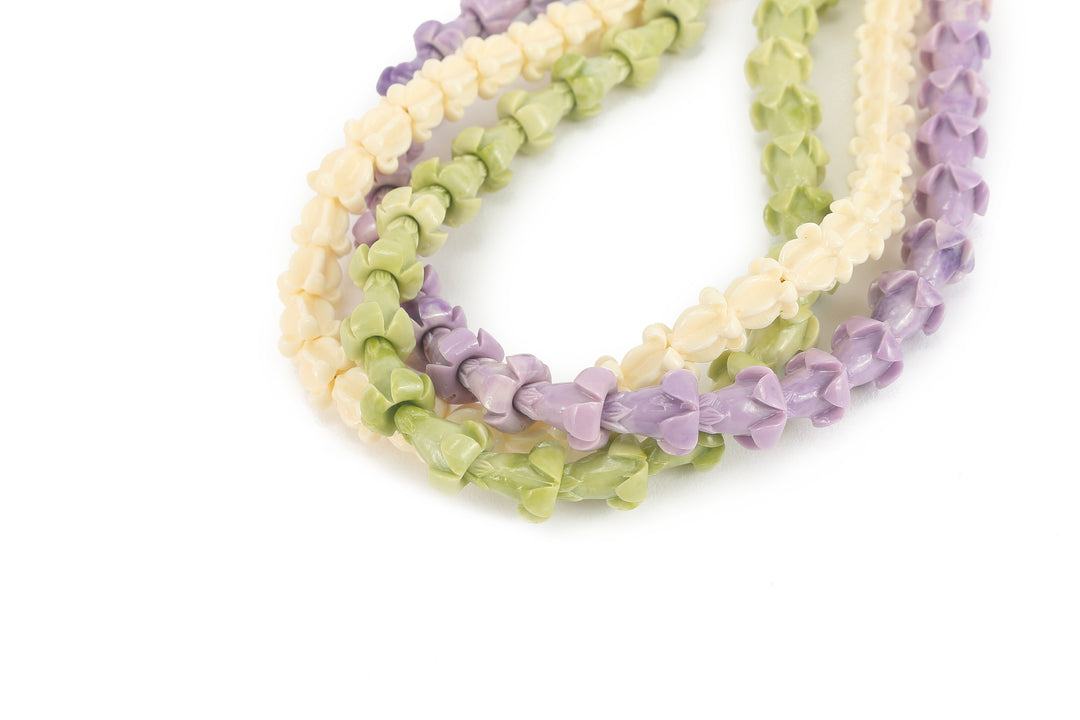 Lei Deco Charm 3-std White Crown Purple Green Puakenikeni