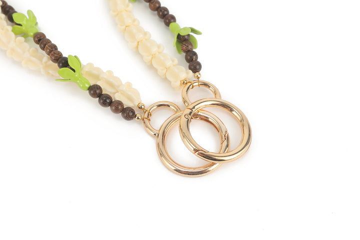 Lei Deco Charm 2-std Green Pakalana Wood Bead Crown White