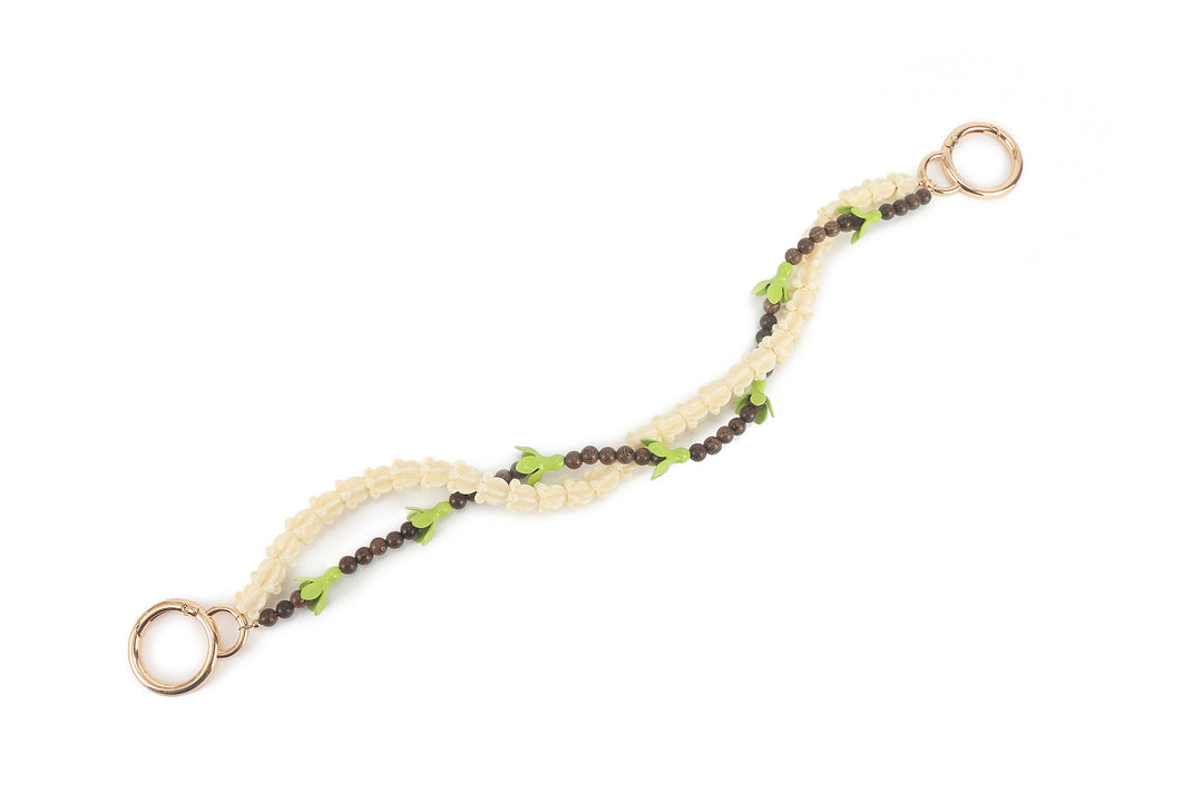 Lei Deco Charm 2-std Green Pakalana Wood Bead Crown White