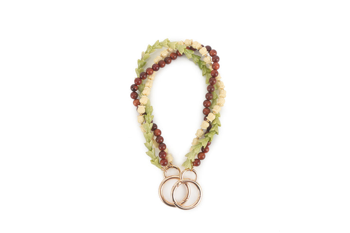 Lei Deco Charm 3-std White Pikake Green Pakalana Wood Bead