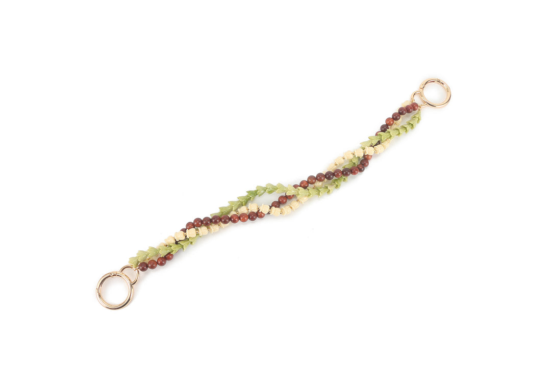 Lei Deco Charm 3-std White Pikake Green Pakalana Wood Bead