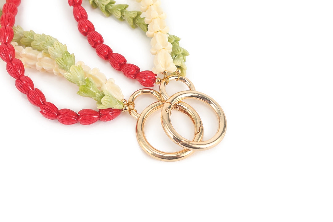 Lei Deco Charm 3-std Crown White Green Pikake Red Pakalana Green
