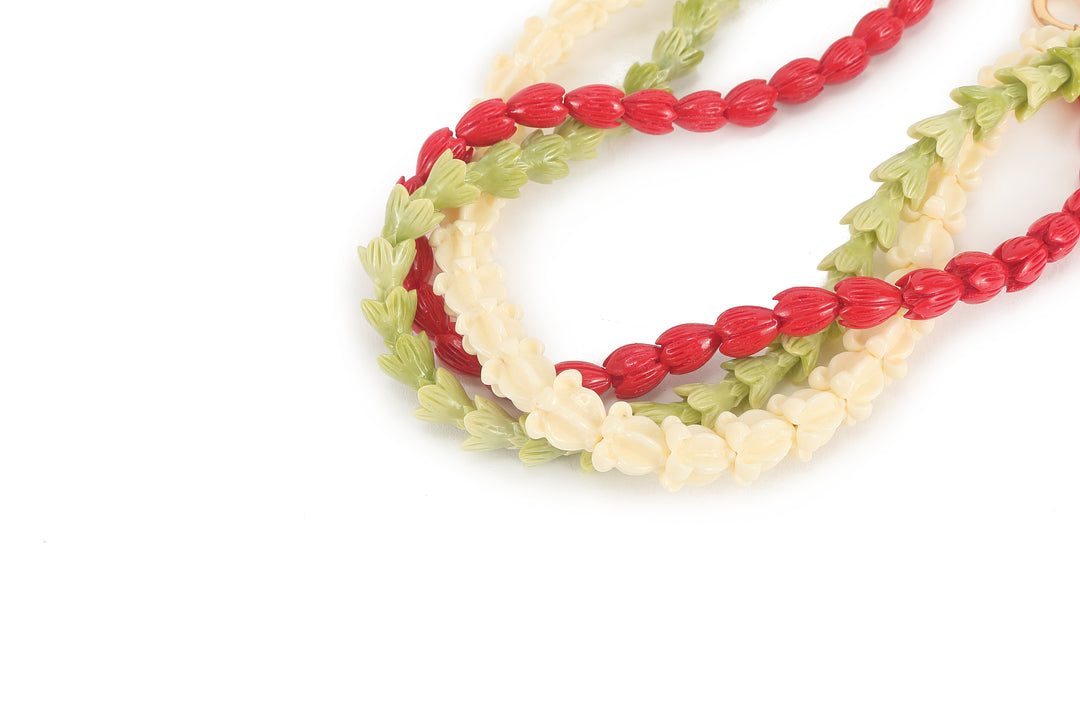 Lei Deco Charm 3-std Crown White Green Pikake Red Pakalana Green