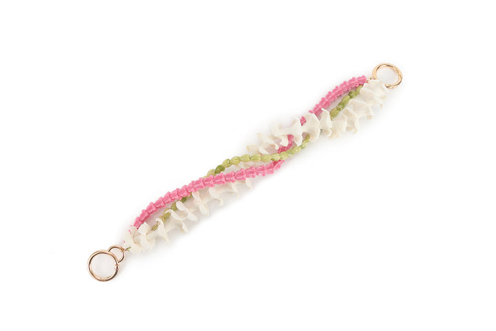 Lei Deco Charm 3 Strand Plumeria White Pikake Green Crownflower Pink