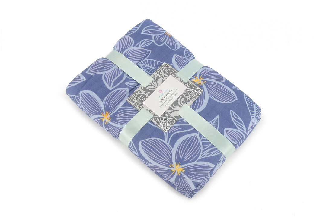 Luxury Bamboo Blanket Plumeria Blue