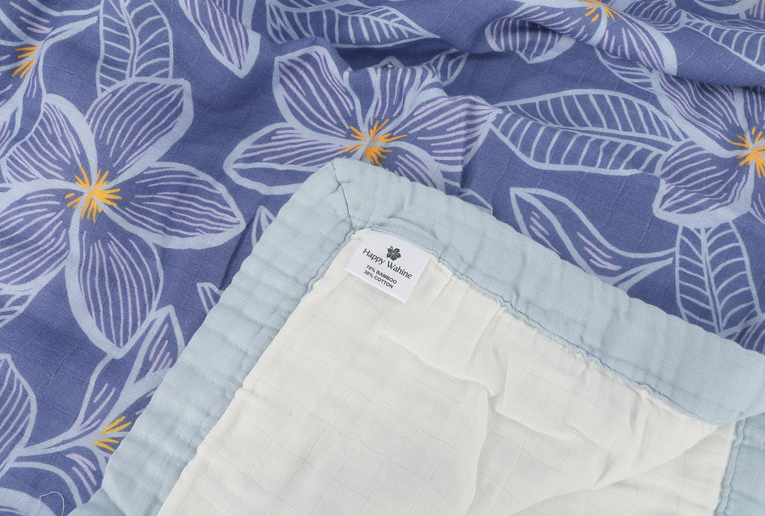 Luxury Bamboo Blanket Plumeria Blue