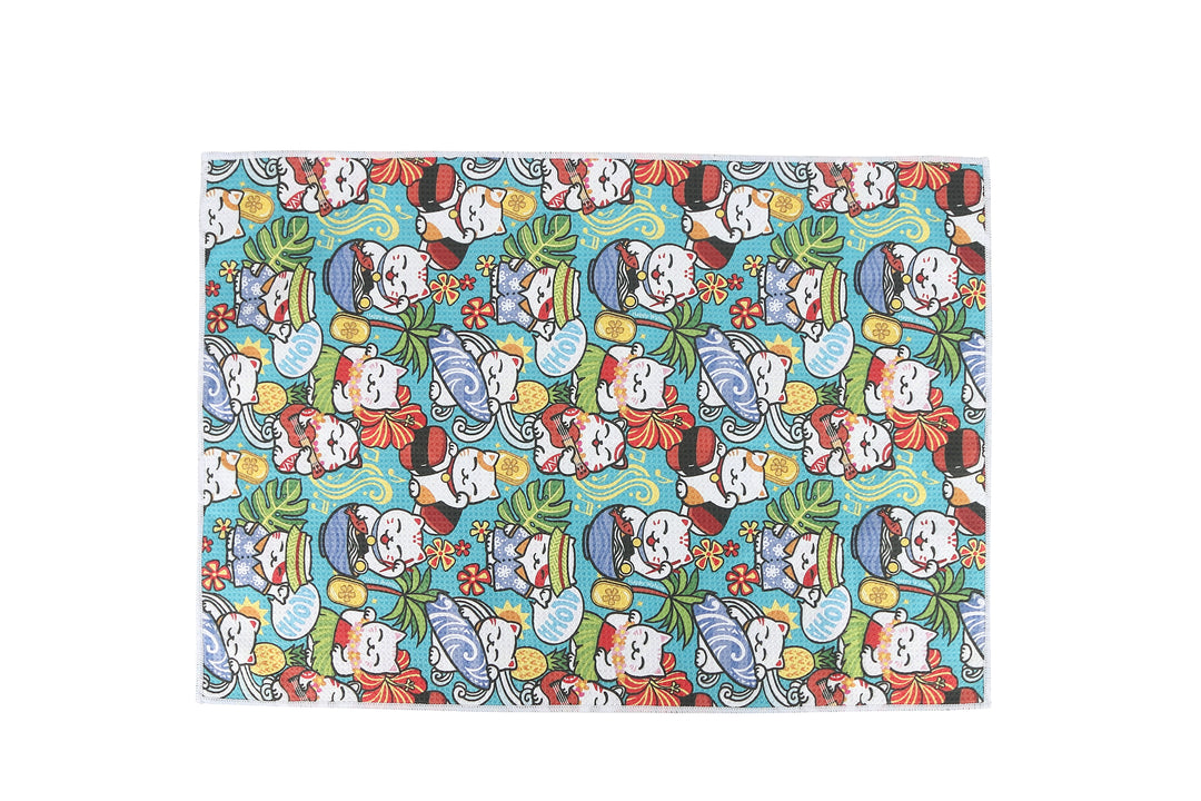 Multi-Purpose Waffle Kitchen Towel Neko Teal
