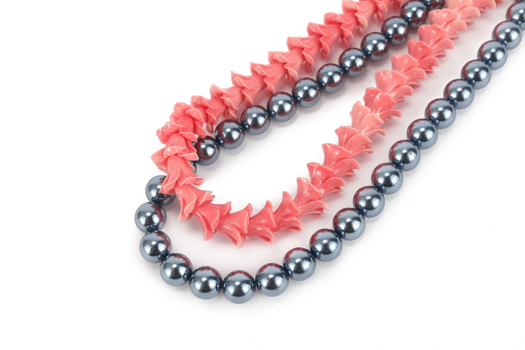 Lei Deco Charm 2-std Pink Pakalana Grey Pearl