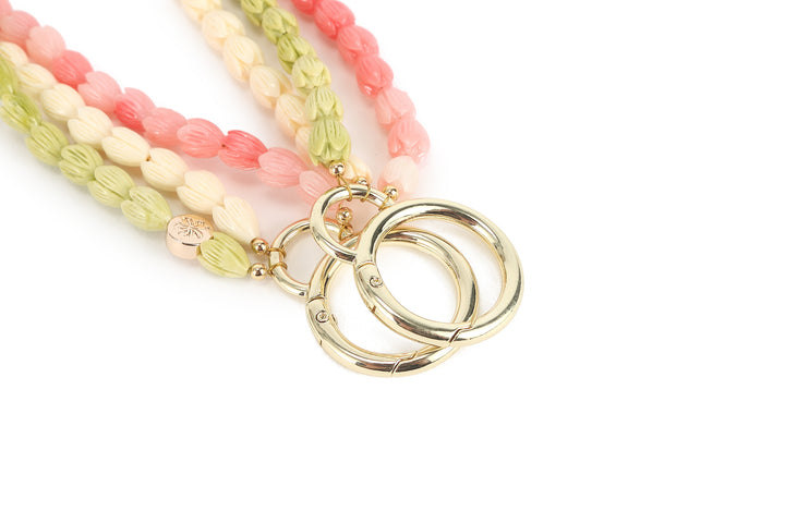 Lei Deco Charm 3-std White Pink Green Pikake
