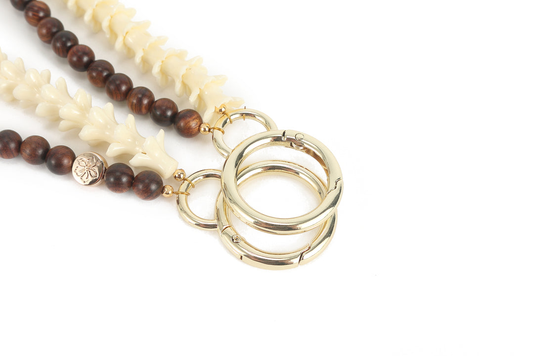 Lei Deco Charm 2-std White Pakalana Wood Bead
