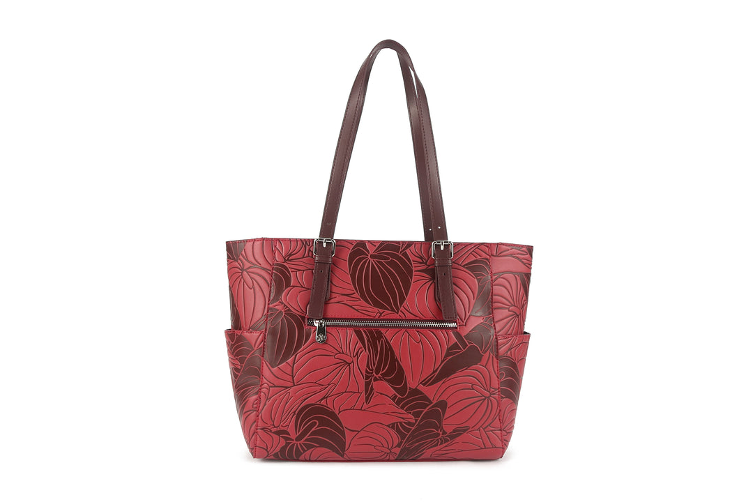 Tote Elizabeth Anthurium Embossed Brown-Red
