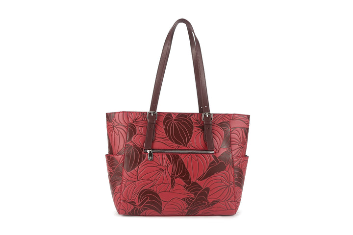 Tote Elizabeth Anthurium Embossed Brown-Red