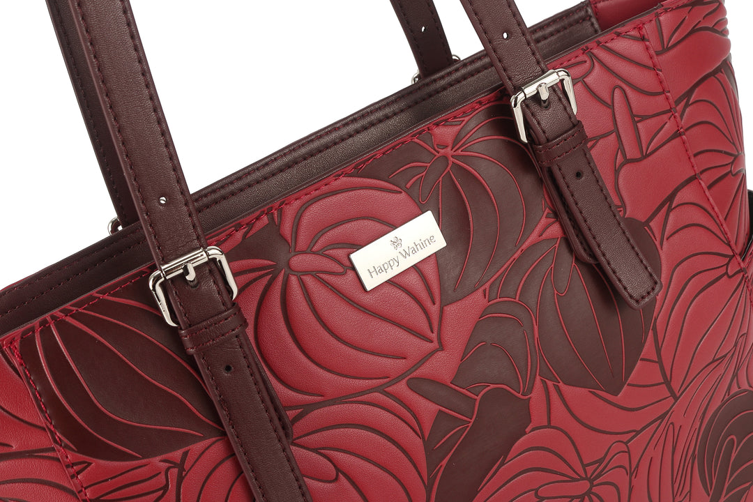 Tote Elizabeth Anthurium Embossed Brown-Red