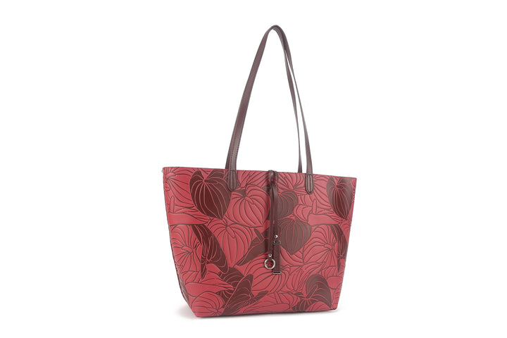 Reversible Tote Nancy Large Anthurium Embossed Brown-Red