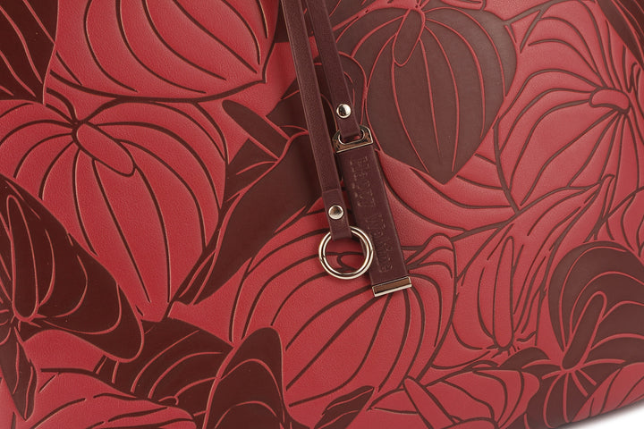 Reversible Tote Nancy Large Anthurium Embossed Brown-Red