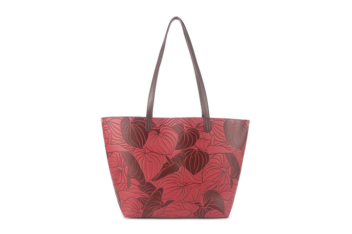 Reversible Tote Nancy Large Anthurium Embossed Brown-Red